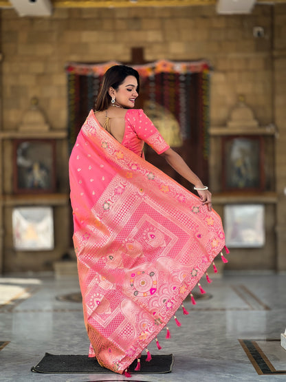 Vedant Vastram Soft Litchi Silk Banarasi Silk Jacquard Saree - Gajri
