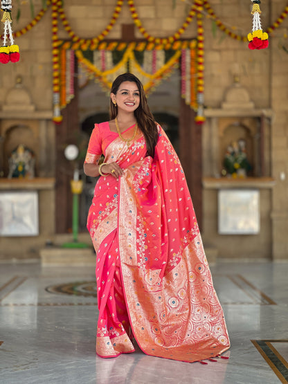 Vedant Vastram Soft Litchi Silk Banarasi Silk Jacquard Saree - Gajri