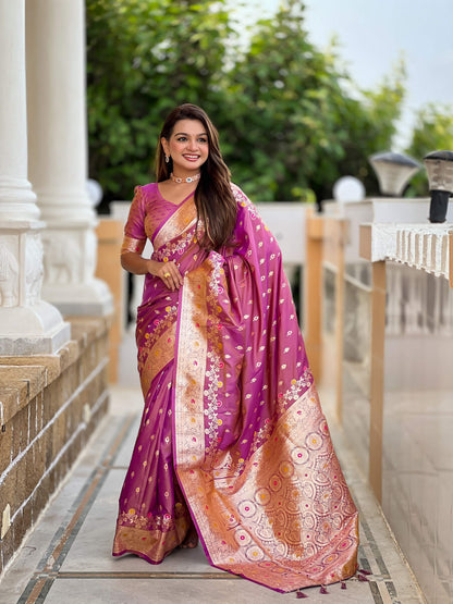 Vedant Vastram Soft Litchi Silk Banarasi Silk Jacquard Saree - Purple