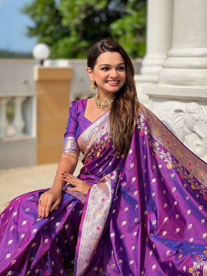 Vedant Vastram Soft Litchi Silk Banarasi Silk Jacquard Saree - Violet