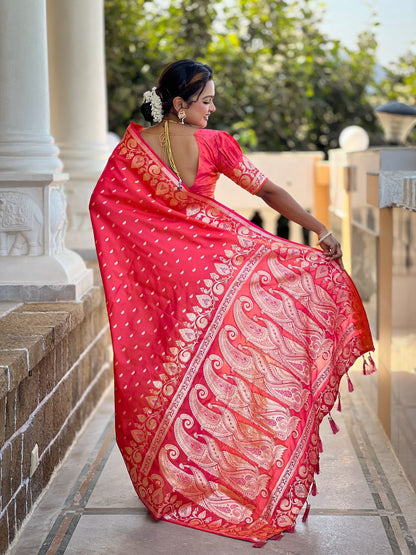 Vedant Vastram Soft Litchi Silk Banarasi Silk Jacquard Saree - Gajri