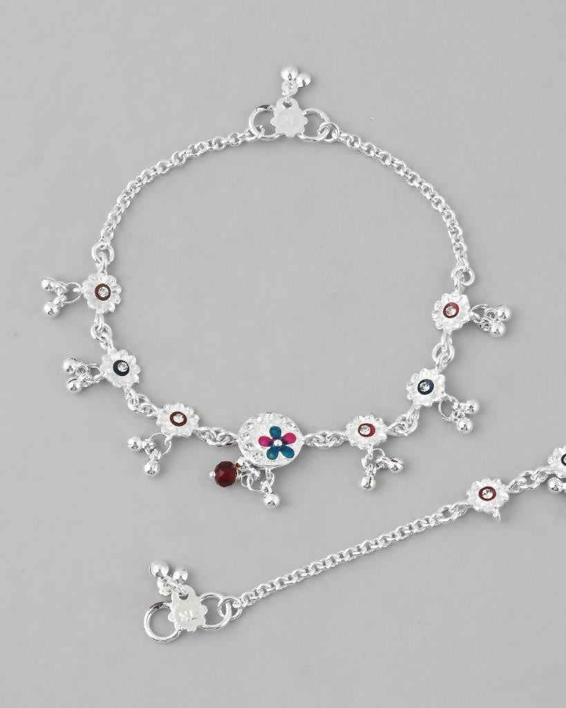 VOJ Set of 2 Stone Studded Circular Shaped Traditional Anklet
