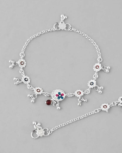 VOJ Set of 2 Stone Studded Circular Shaped Traditional Anklet