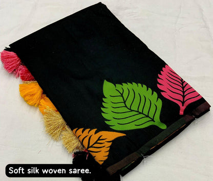 Black Pure Silk Woven Design Saree with Unstitched Blouse - A2M