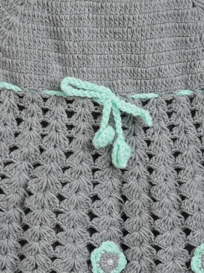 ChutPut Hand knitted Crochet Maharani Wool Dress For Baby Girls - Green