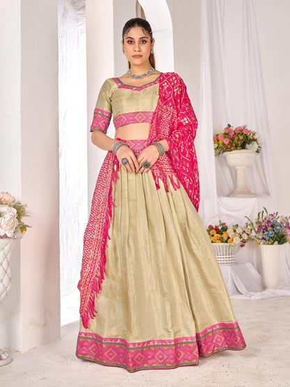 Anaita Beige Weaving Work Silk Lehenga Choli
