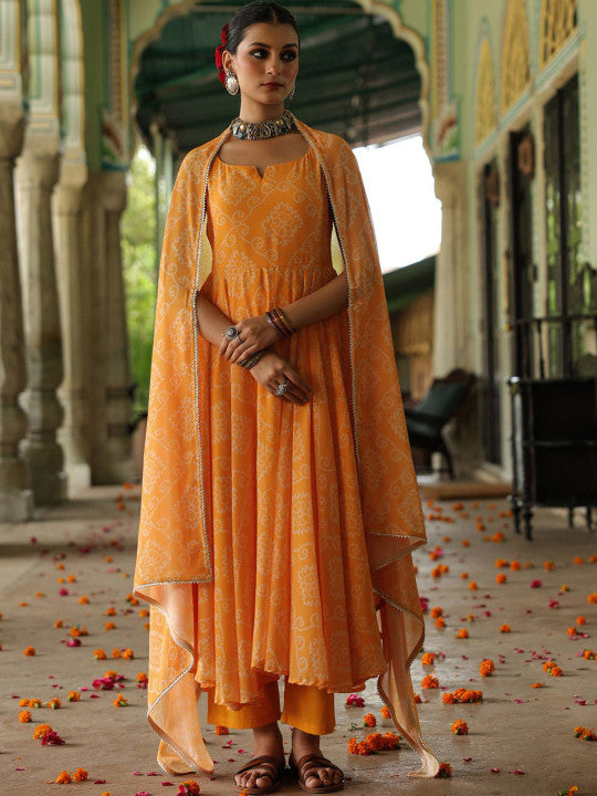 Anayna Women Ethnic Motifs Printed Anarkali Kurta with Trousers & Dupatta