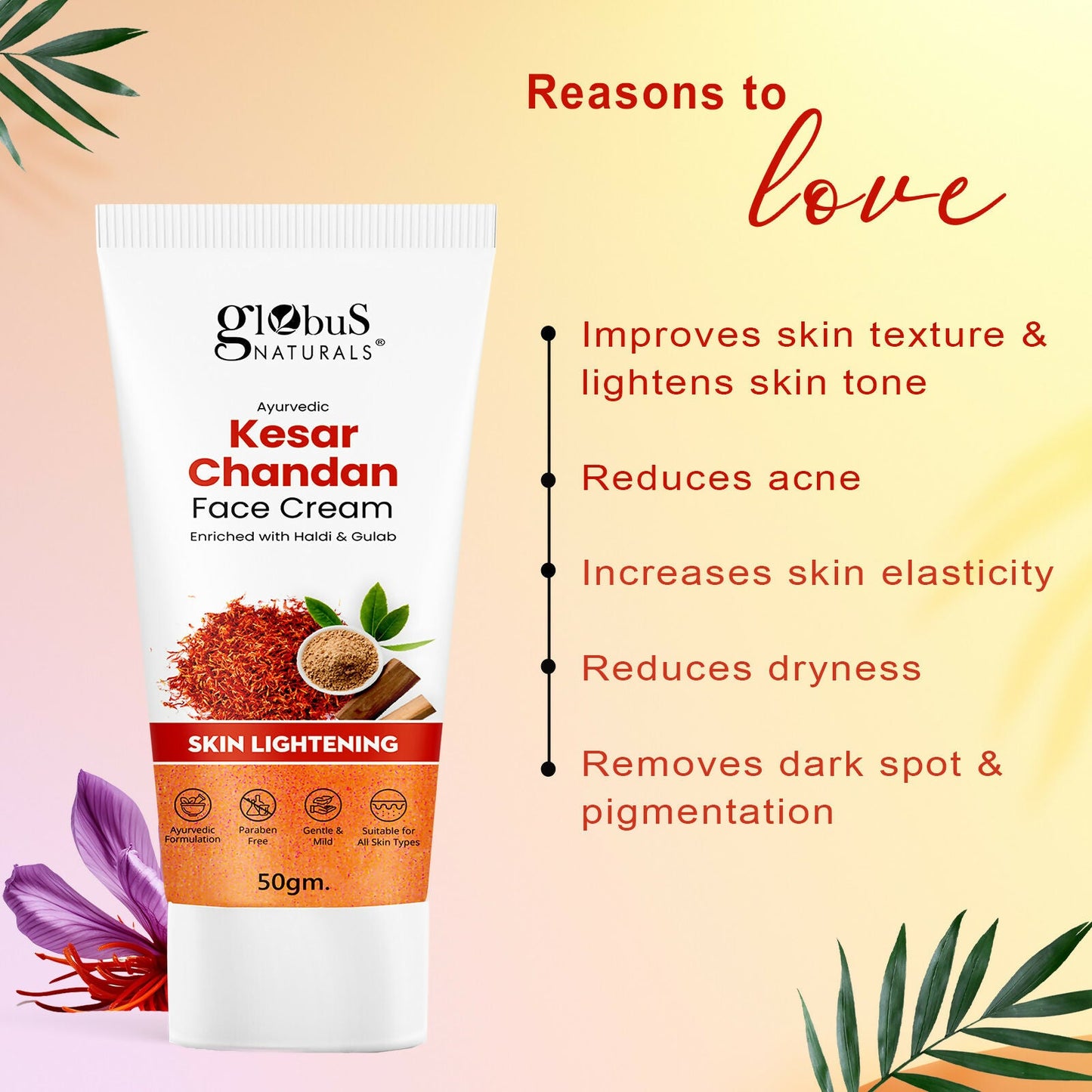 Globus Naturals Daily Glow Kesar Chandan Face Cream with SPF, Skin Lightening Formula For All Skin Types