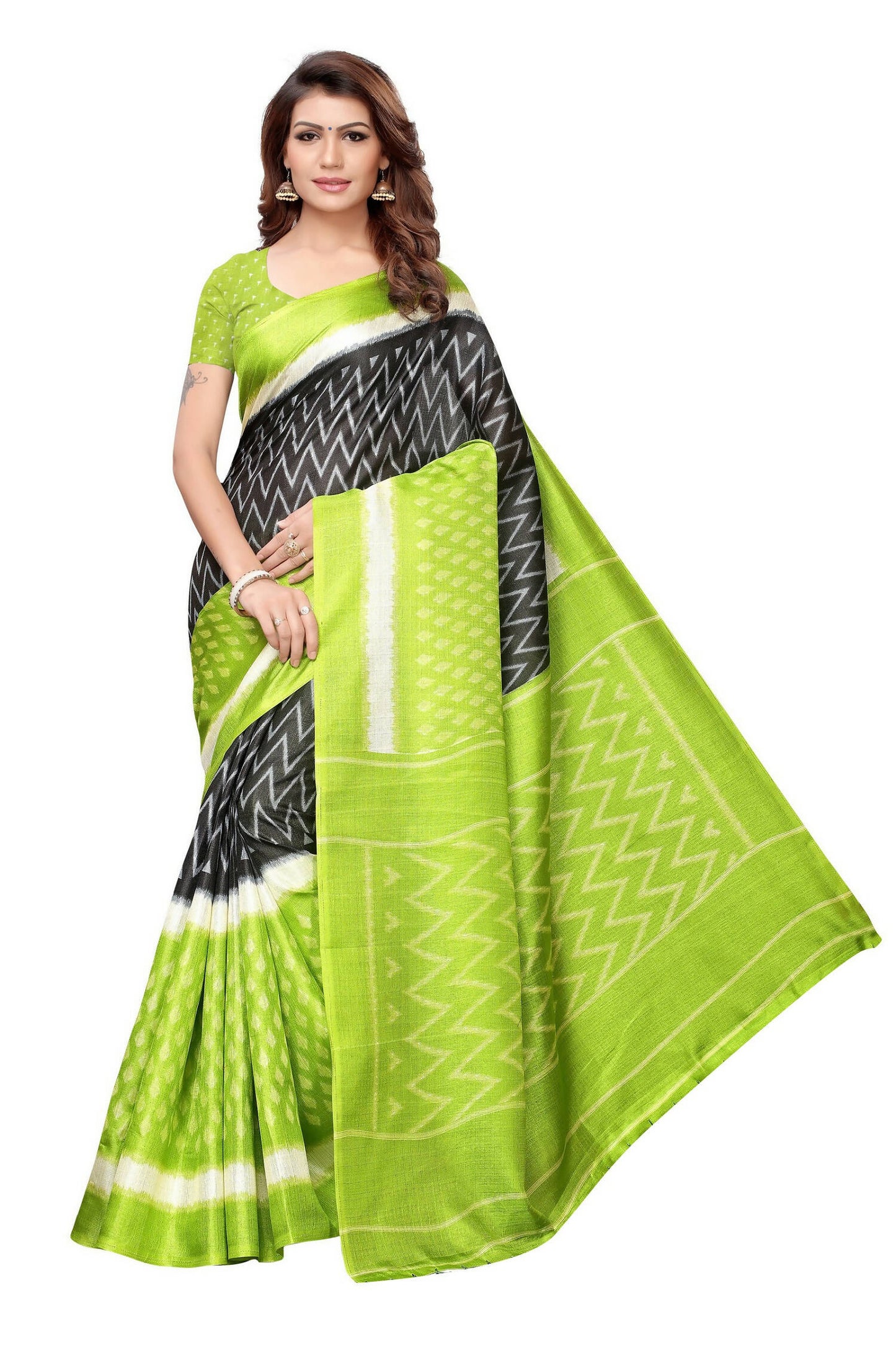Vamika Mehandi Green Kalamkari With Jhalar Khadi Silk Saree