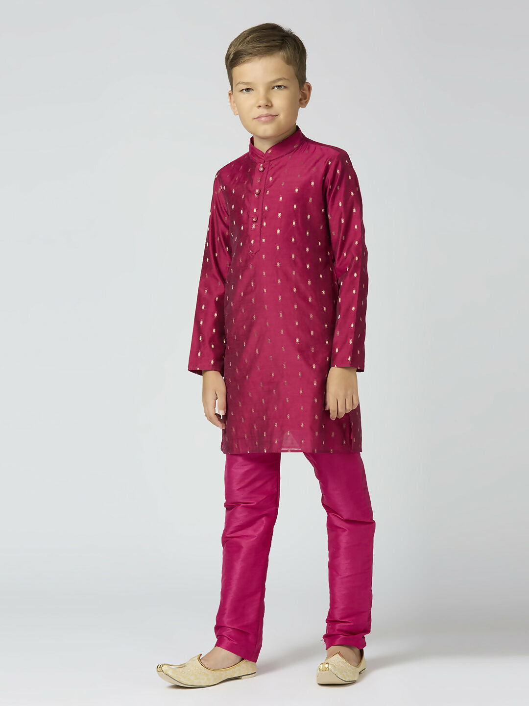 Joban Fashion Kids Island Full Sleeves Chanderi Kurta, Pyjama Set with Traditional Butta Work - Purple
