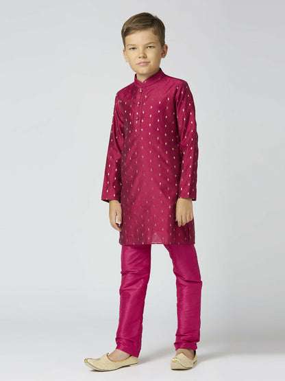 Joban Fashion Kids Island Full Sleeves Chanderi Kurta, Pyjama Set with Traditional Butta Work - Purple