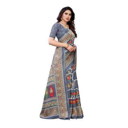 Vamika Printed Jute Silk Grey Saree (Rishika Grey)