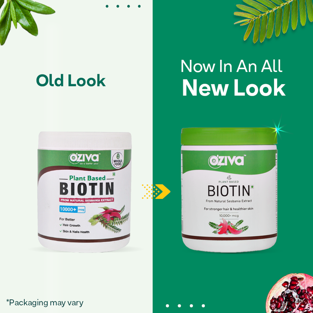 OZiva Plant Based Biotin (10,000+ mcg) - 125 gms