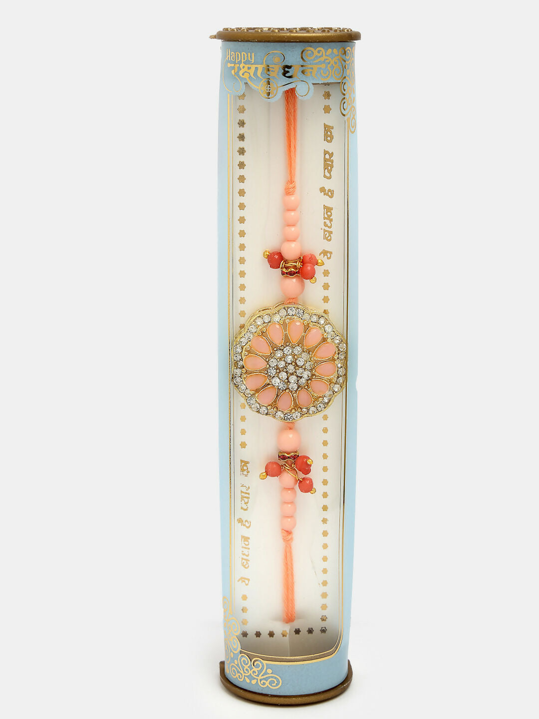 NVR Men Set of 2 Pink & Green Stone-Studded Rakhi With Roli Chawal