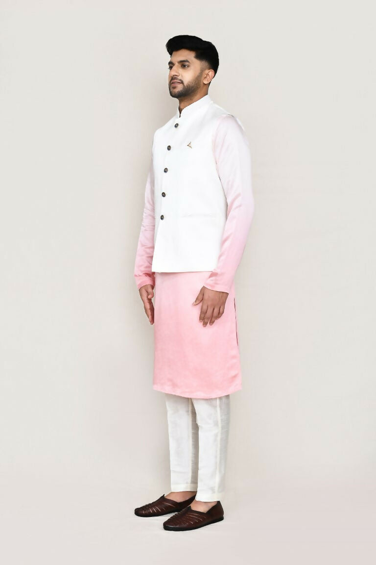 Joban Fashion White Colored Art Silk Fabric Kurta, Jacket With Straight Fit Pant