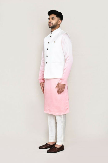 Joban Fashion White Colored Art Silk Fabric Kurta, Jacket With Straight Fit Pant