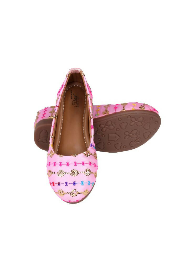 Tiny Bugs Girls Embroidered Ethnic Ballerinas-Pink