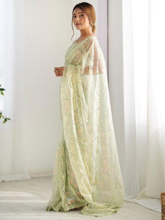 Sangria Embellished Party Wear Saree With Blouse Piece
