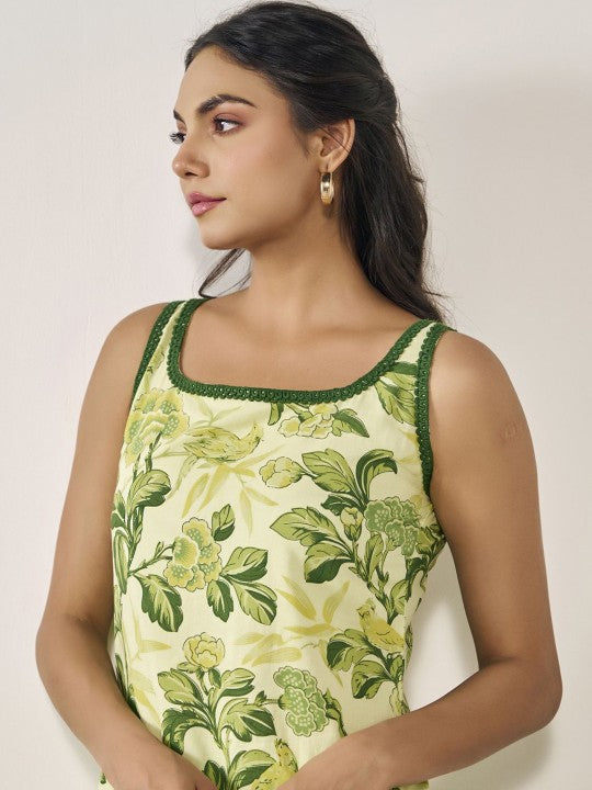 Anayna Women Floral Printed Regular Pure Cotton Kurta with Palazzos & With Dupatta