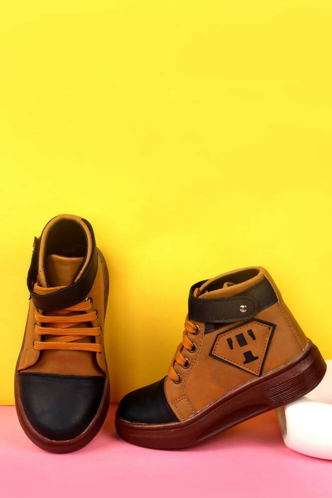 Tiny Bugs Boys Party Wear Mid Top Boots - Tan