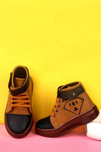 Tiny Bugs Boys Party Wear Mid Top Boots - Tan