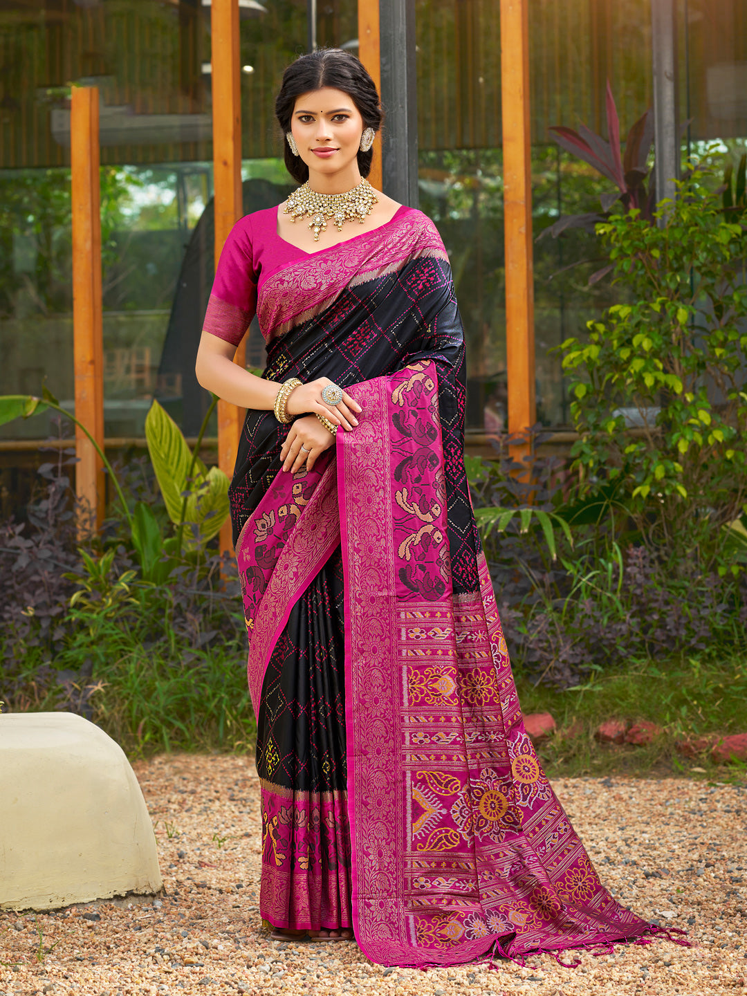 Anaita Black Soft Silk Saree With Floral Printed Work With Blouse