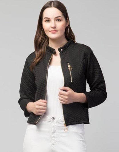 PAVONINE Black Color Burfi-Design Zipper Jacket For Girls