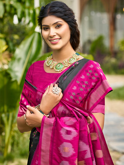 Anaita Black Soft Silk Saree With Floral Printed Work With Blouse
