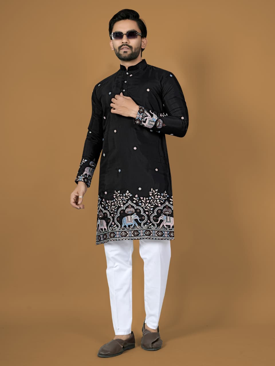 Anaita Black Embroidery Silk Straight Kurta