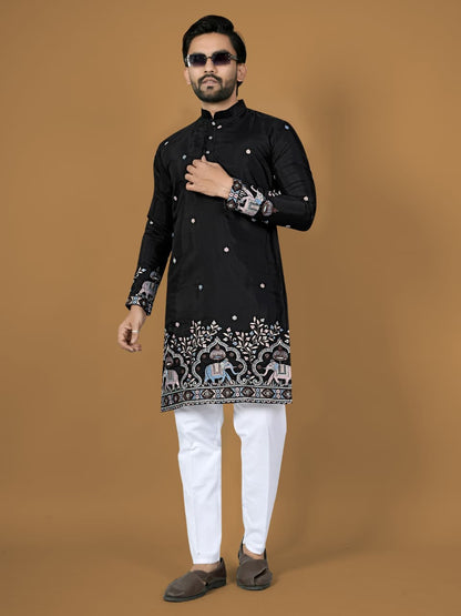 Anaita Black Embroidery Silk Straight Kurta