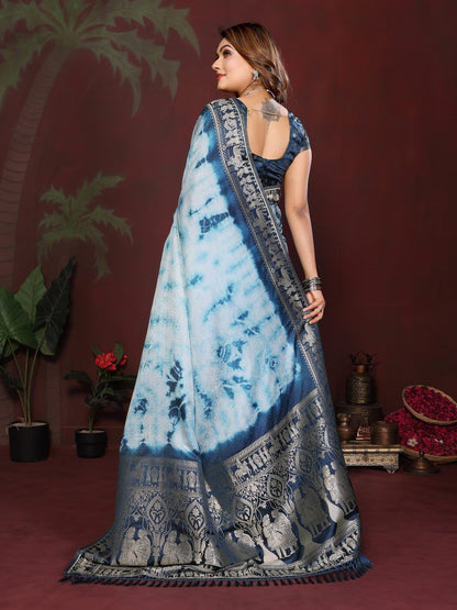 Anaita Blue Zari Weaving Work Satin Silk Saree With Blouse