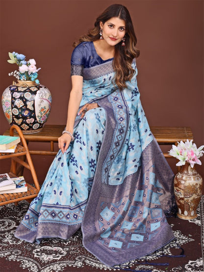 Anaita Blue Banarasi Silk Saree With Blouse