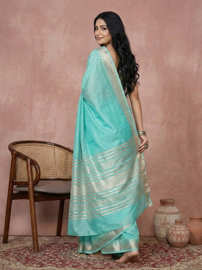 Anaita Blue Cotton Saree With Blouse