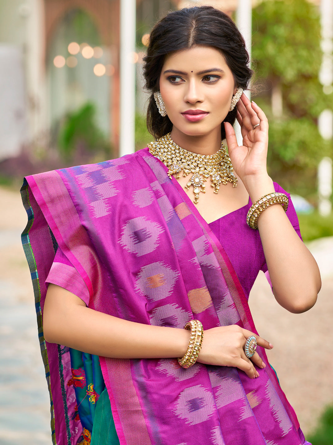 Anaita Blue Soft Silk Saree With Floral Printed Work With Blouse