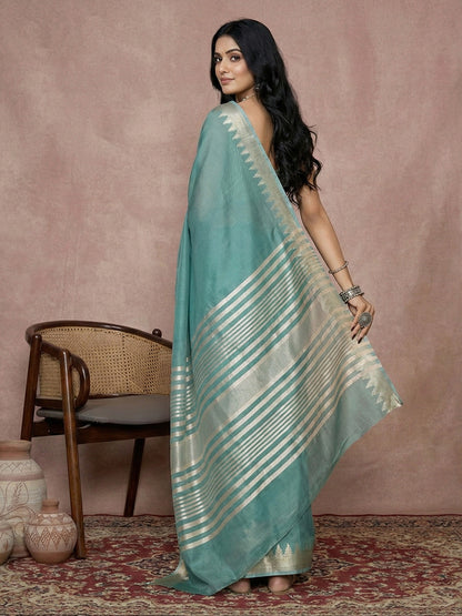 Anaita Blue Cotton Saree With Blouse