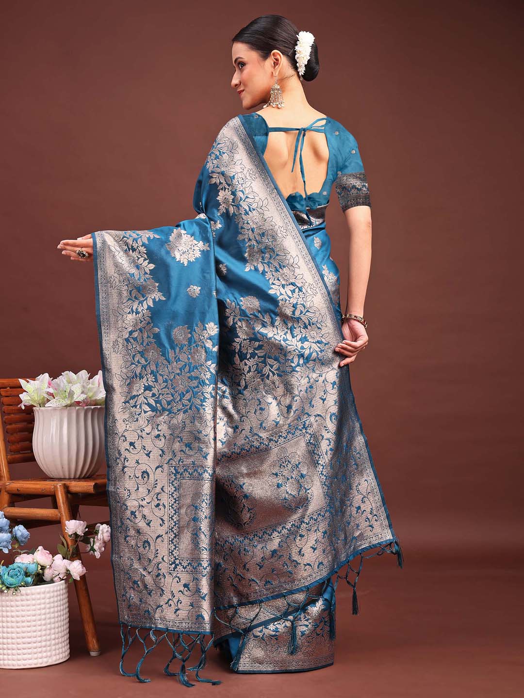 Anaita Blue Banarasi Silk Woven Work Saree With Blouse