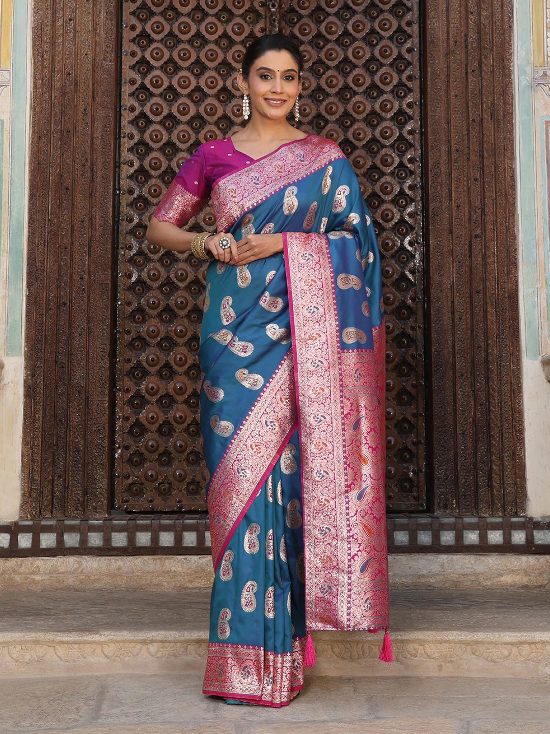 Anaita Blue Silk Woven Saree With Blouse