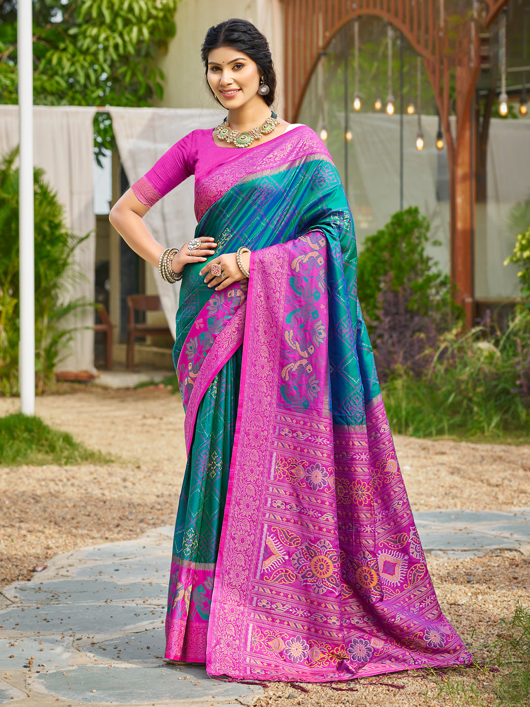 Anaita Blue Soft Silk Saree With Floral Printed Work With Blouse