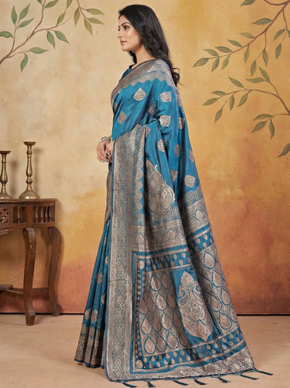 Anaita Blue Silk Blend Woven Saree With Blouse