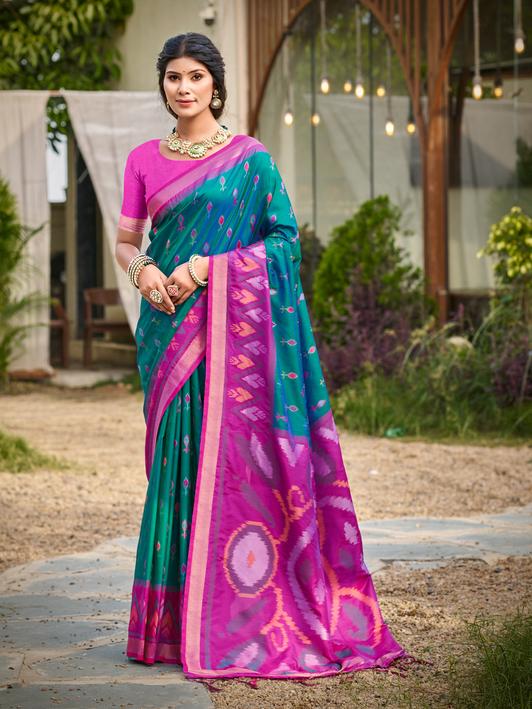 Anaita Blue Soft Silk Saree With Floral Printed Work With Blouse