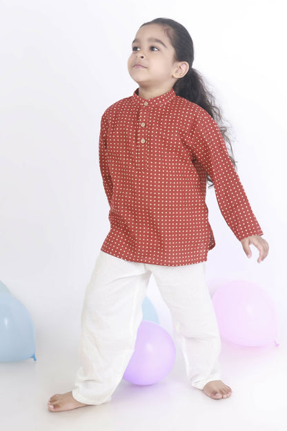 Breathables Kids Cotton Night Suit – Red Polka Dot Kurta & Pyjama Co-Ord Set For Boys & Girls