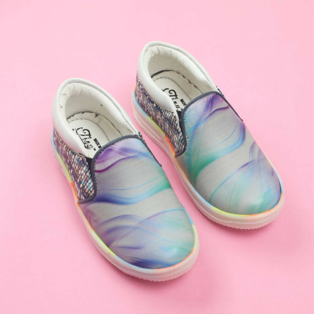 Tiny Bugs Unisex Sea Printed Slip Ons Sneakers - Grey