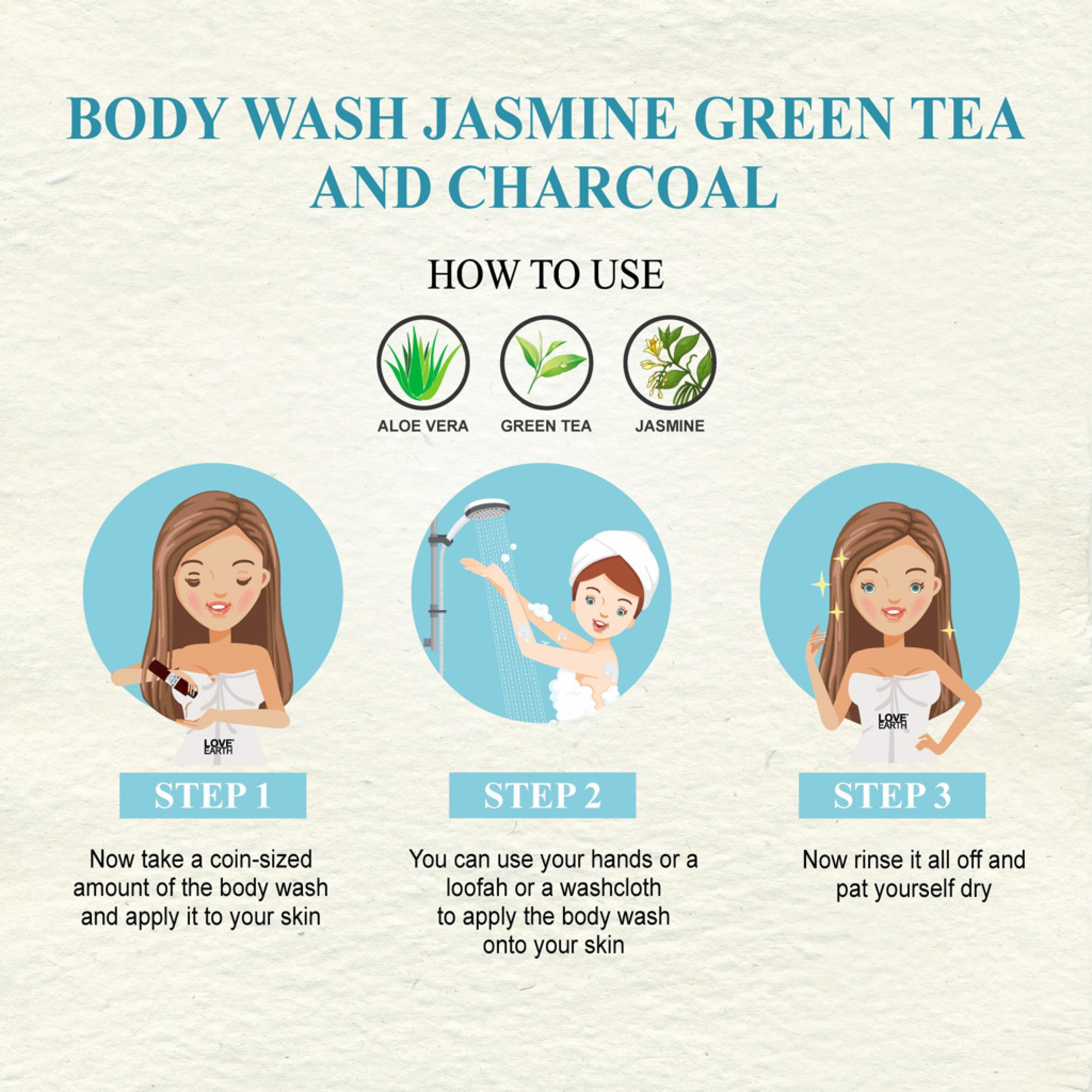 Love Earth Body Wash - Jasmine, Green Tea & Charcoal - 200ml
