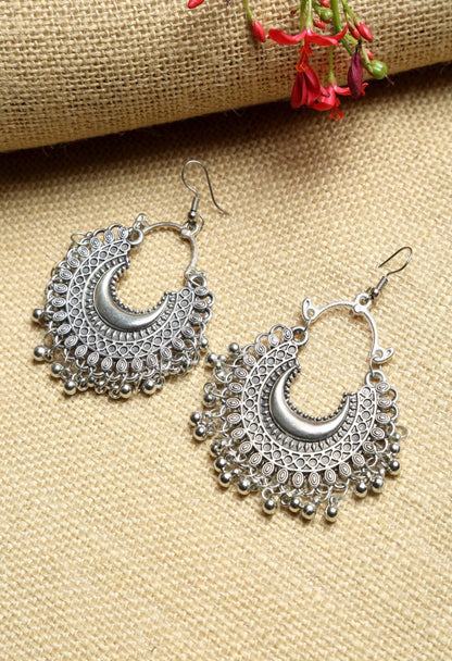 Mominos Fashion Johar Kamal Oxidised Silver-Plated Chandbali Earrings