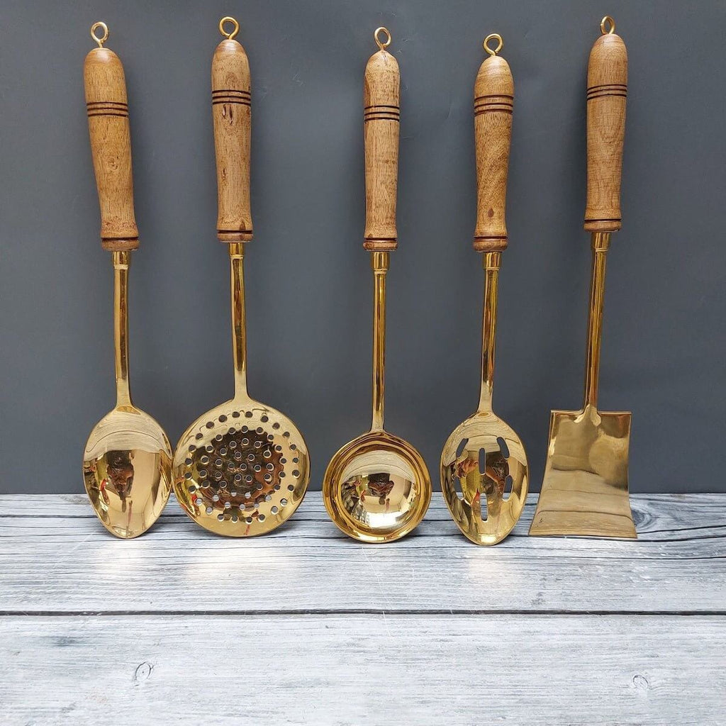Zishta Brass Serving Ladle Set of 5 Traditional Serveware
