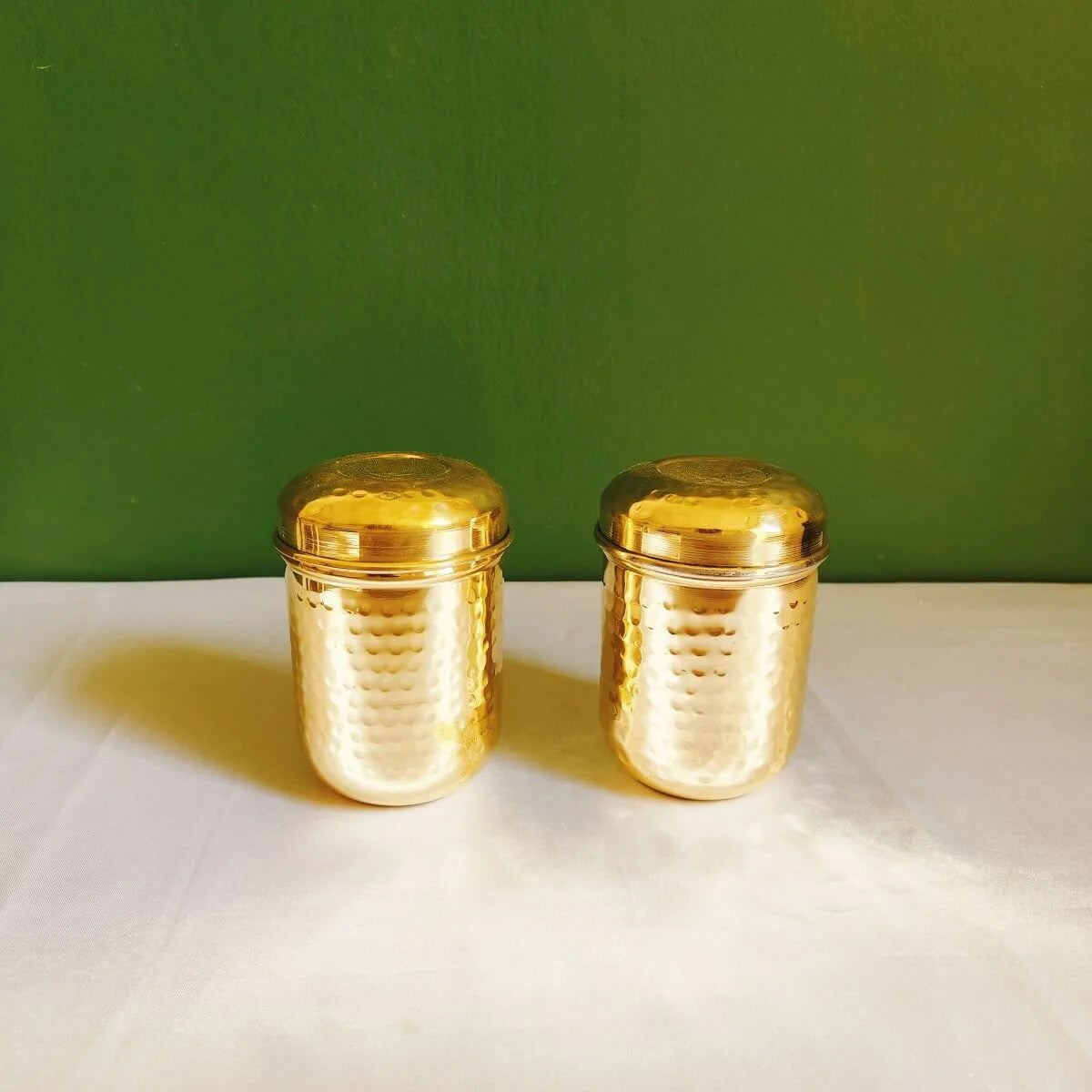 Zishta Brass Storage Canister Hammered Extra Small Set of 2