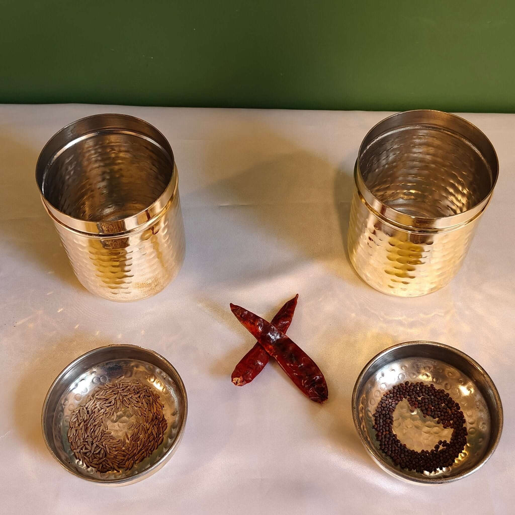 Zishta Brass Storage Canister Hammered Extra Small Set of 2