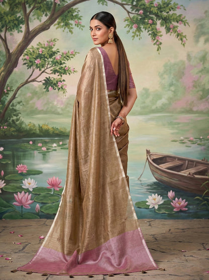 Anaita Brown Tissue Saree With Blouse