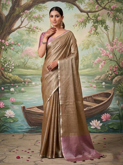 Anaita Brown Tissue Saree With Blouse