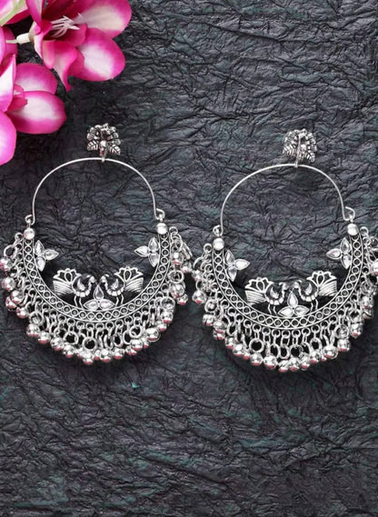 Mominos Fashion Silver-Plated Peacock Design Chandbali Earrings